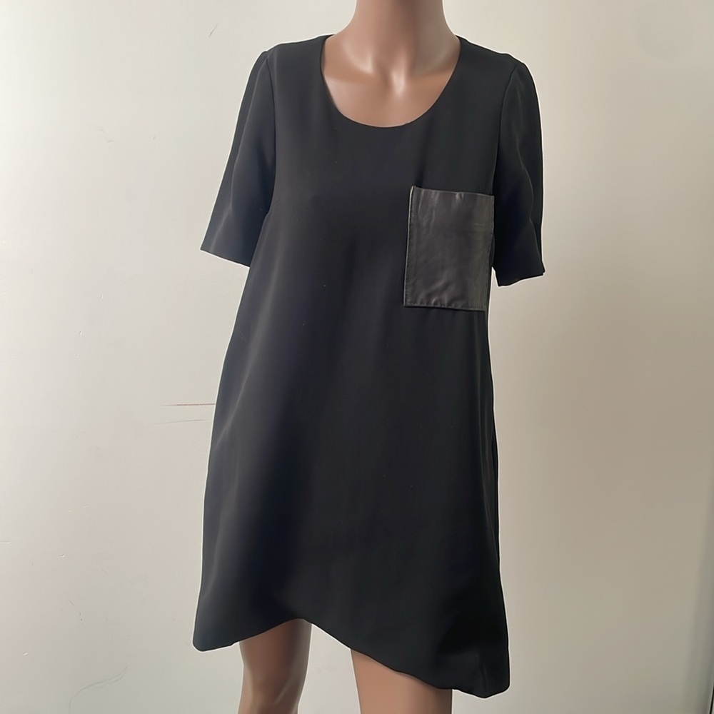 Rag & and Bone Shortsleeve Shirt Dress Black Leather Pocket Oversized XS